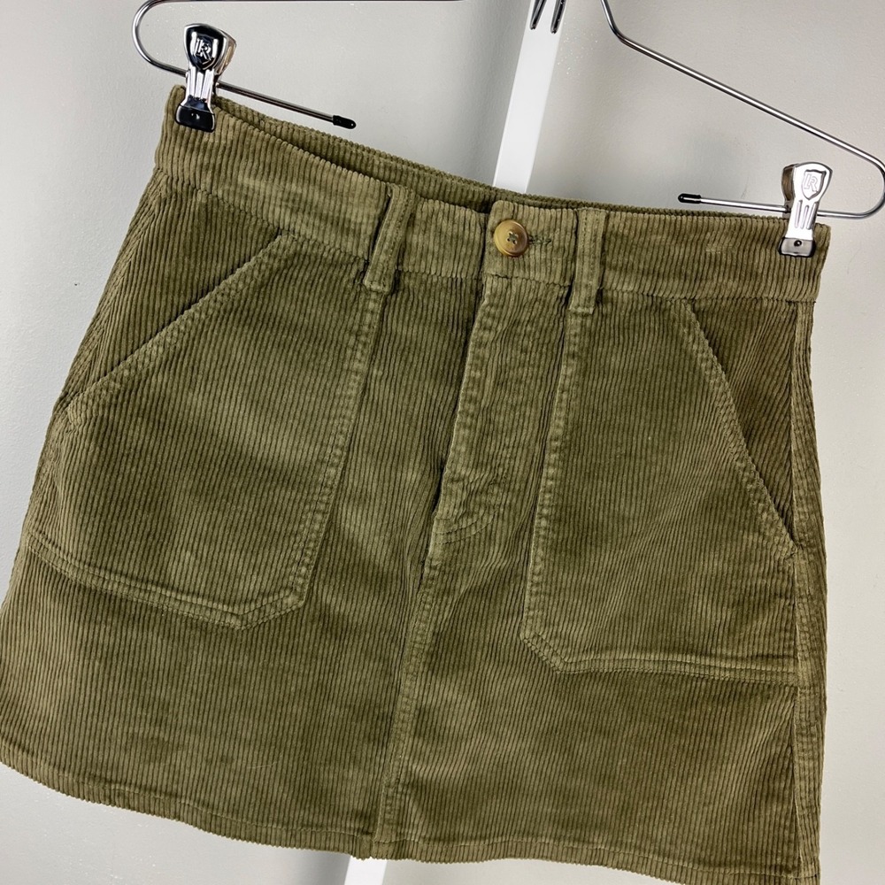 American Eagle Corduroy A-Line Skirt Womens 6 Olive Green Curvy Hi Rise
